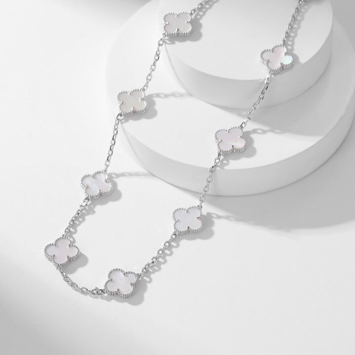 [Renovia Jewelry]CLOVER 10 MOTIFS WHITE MOTHER OF PEARL NECKLACE