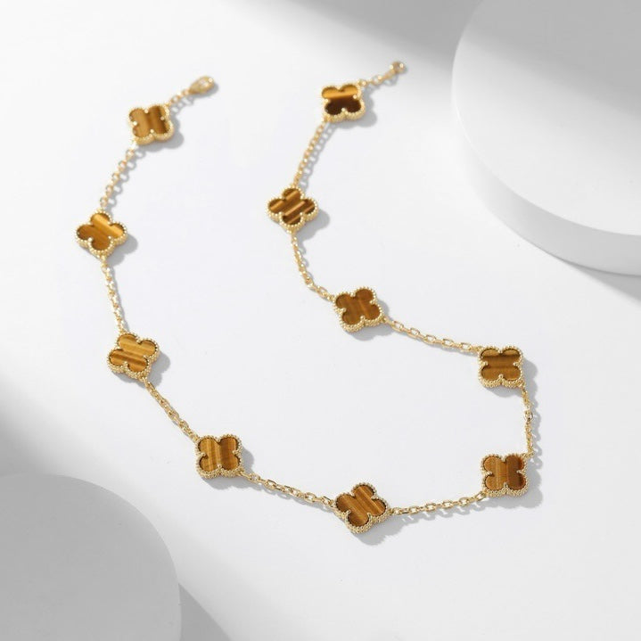 [Renovia Jewelry]CLOVER 10 MOTIFS TIGER EYE NECKLACE