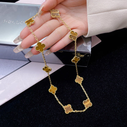 [Renovia Jewelry]CLOVER 10 MOTIFS TIGER EYE NECKLACE
