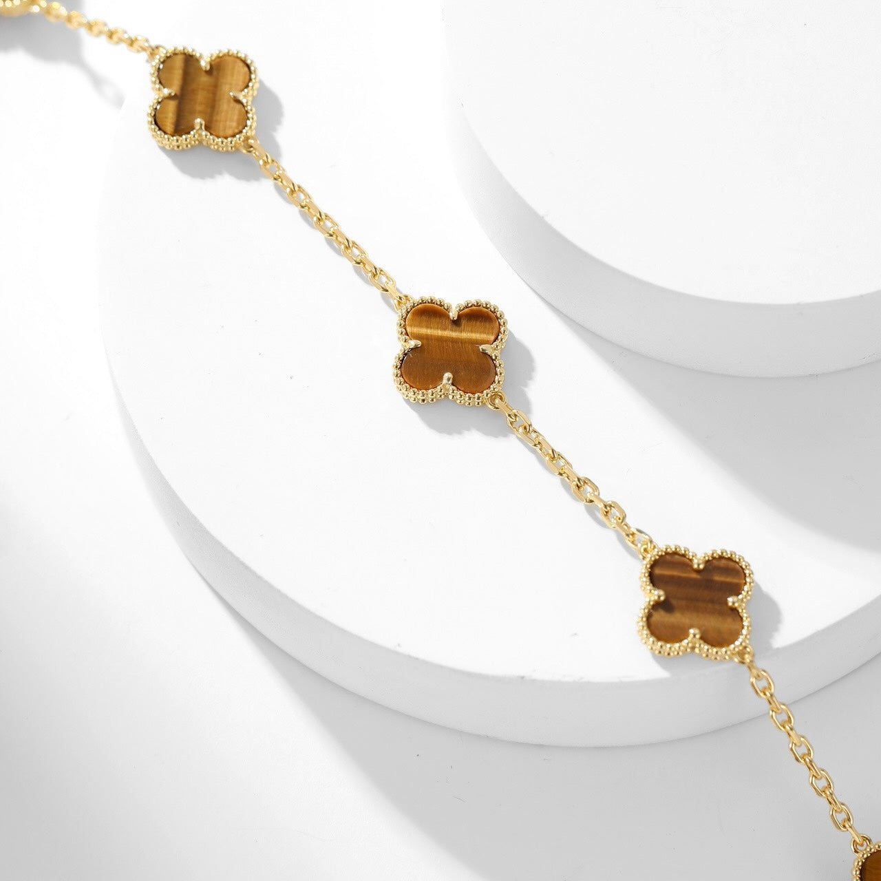 [Renovia Jewelry]CLOVER 10 MOTIFS TIGER EYE NECKLACE