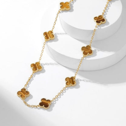[Renovia Jewelry]CLOVER 10 MOTIFS TIGER EYE NECKLACE