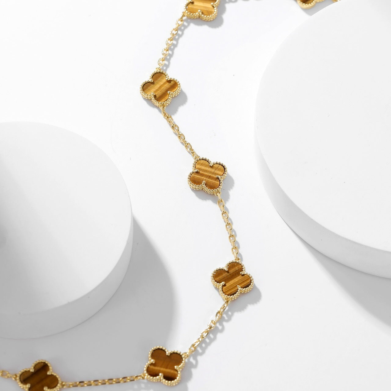[Renovia Jewelry]CLOVER 10 MOTIFS TIGER EYE NECKLACE