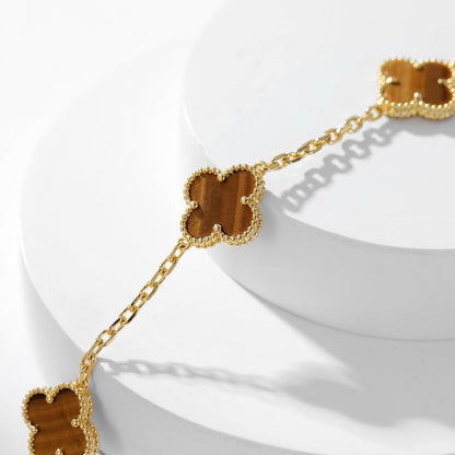 [Renovia Jewelry]CLOVER 10 MOTIFS TIGER EYE NECKLACE