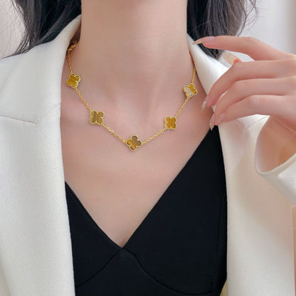 [Renovia Jewelry]CLOVER 10 MOTIFS TIGER EYE NECKLACE
