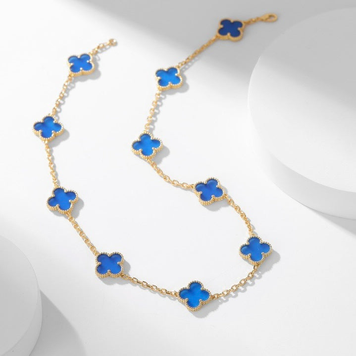 [Renovia Jewelry]CLOVER 10 MOTIFS BLUE AGATE NECKLACE
