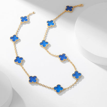 [Renovia Jewelry]CLOVER 10 MOTIFS BLUE AGATE NECKLACE