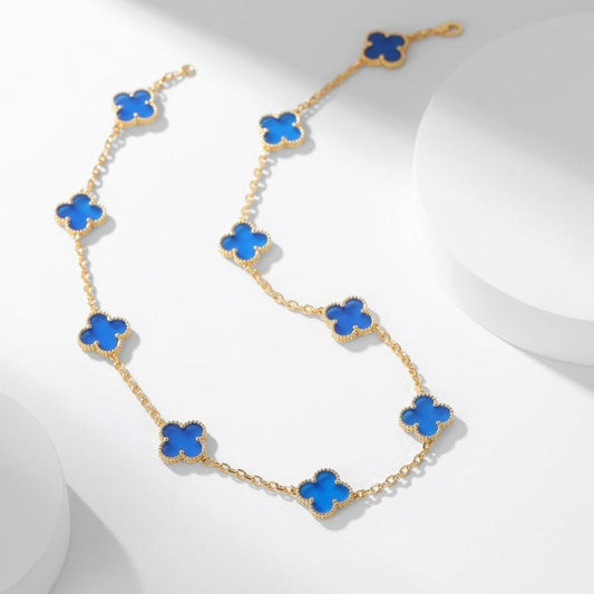 [Renovia Jewelry]CLOVER 10 MOTIFS BLUE AGATE NECKLACE