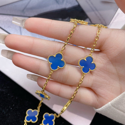 [Renovia Jewelry]CLOVER 10 MOTIFS BLUE AGATE NECKLACE