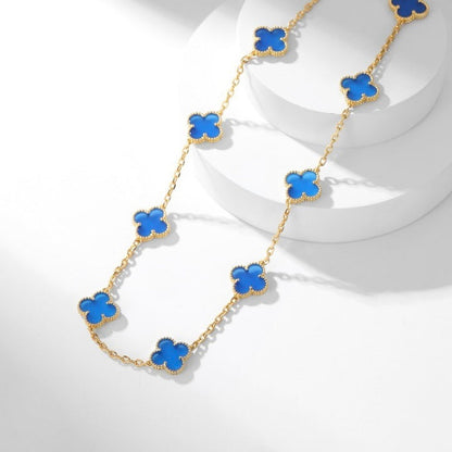 [Renovia Jewelry]CLOVER 10 MOTIFS BLUE AGATE NECKLACE