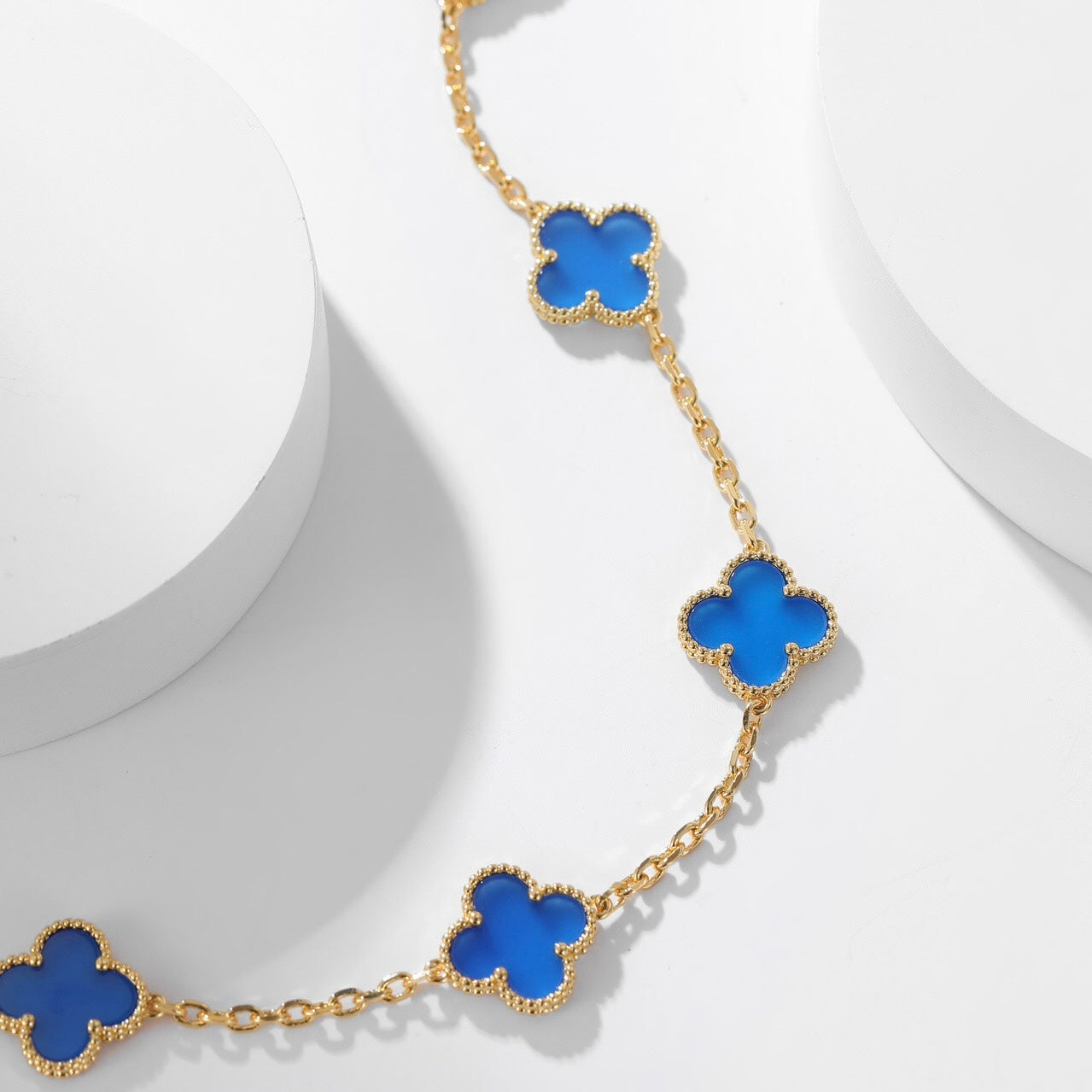 [Renovia Jewelry]CLOVER 10 MOTIFS BLUE AGATE NECKLACE