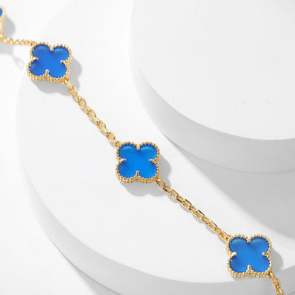 [Renovia Jewelry]CLOVER 10 MOTIFS BLUE AGATE NECKLACE