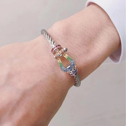 [Renovia Jewelry]FORC LARGE HORSESHOE  COLORED DIAMOND BRACELET SILVER