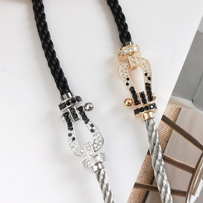 [Renovia Jewelry]FORCE LARGE HORSESHOE BLACK WHITE DIAMOND BRACELET ROSE GOLD