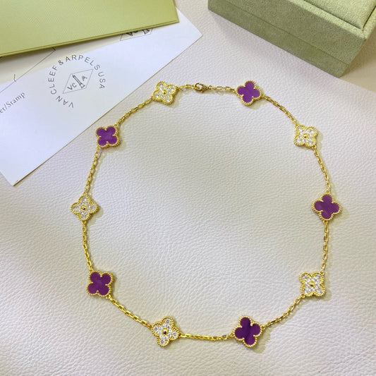 [Renovia Jewelry Jewelry]CLOVER 10 MOTIFS  PURPLE VIOLET DIAMOND NECKLACE