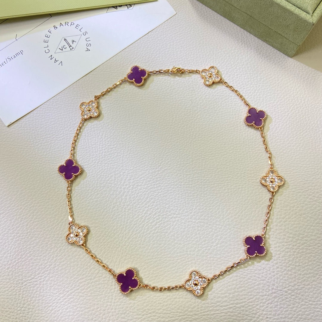 [Renovia Jewelry Jewelry]CLOVER 10 MOTIFS  PURPLE VIOLET DIAMOND NECKLACE