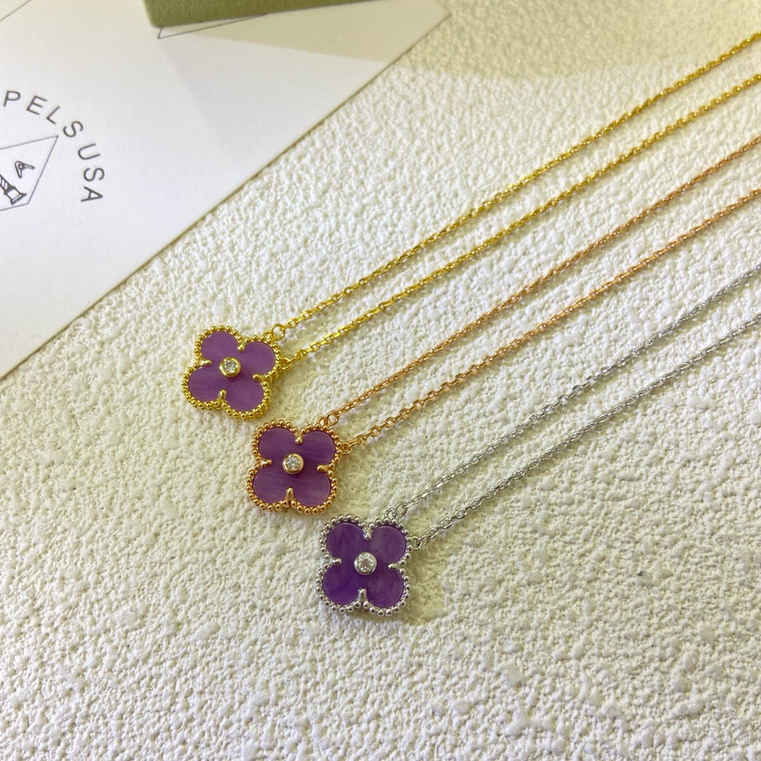 [Renovia Jewelry Jewelry]CLOVER 15MM DIAMOND  PURPLE VIOLET NECKLACE