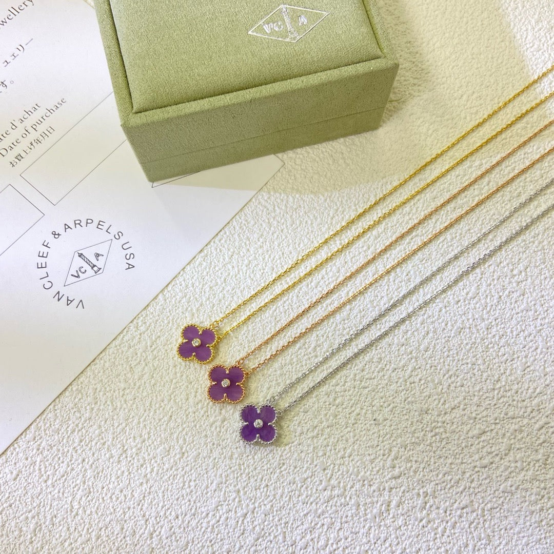 [Renovia Jewelry Jewelry]CLOVER 15MM DIAMOND  PURPLE VIOLET NECKLACE