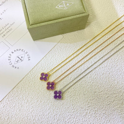 [Renovia Jewelry Jewelry]CLOVER 15MM DIAMOND  PURPLE VIOLET NECKLACE