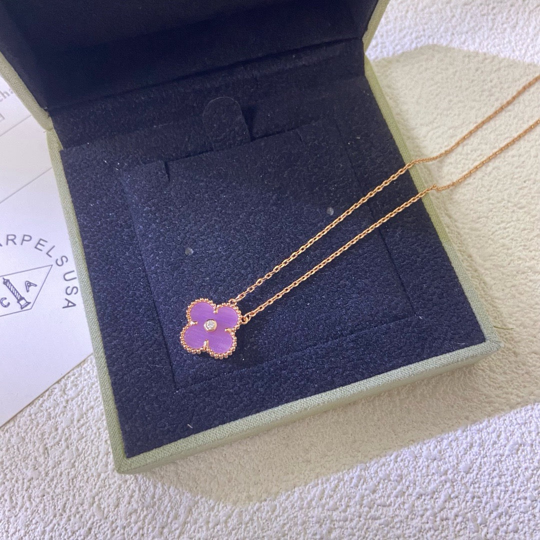 [Renovia Jewelry Jewelry]CLOVER 15MM DIAMOND  PURPLE VIOLET NECKLACE