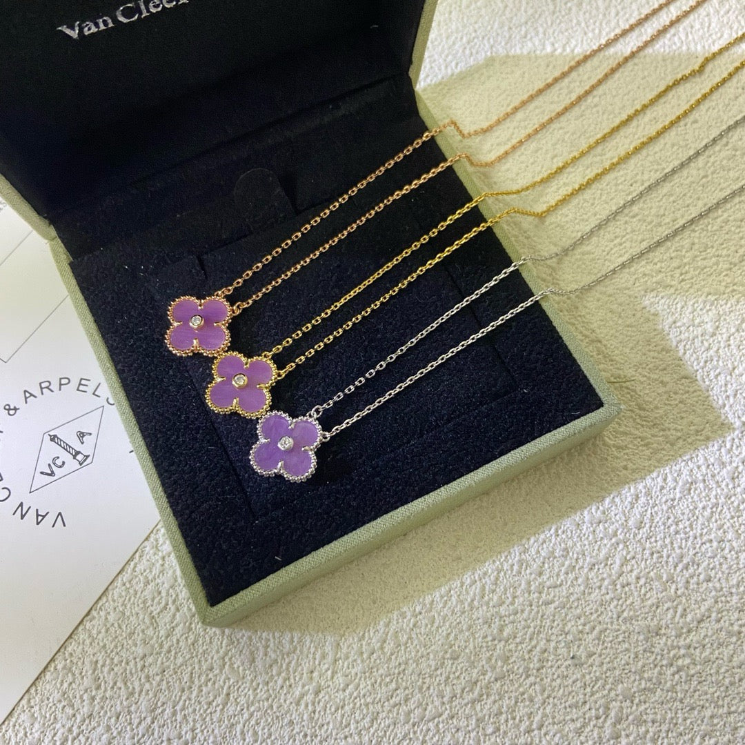 [Renovia Jewelry Jewelry]CLOVER 15MM DIAMOND  PURPLE VIOLET NECKLACE