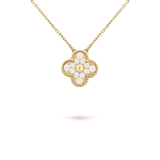 [Renovia Jewelry]CLOVER 15MM DIAMOND SINGLE FLOWER NECKLACE