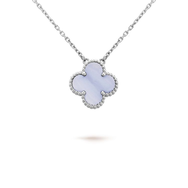 [Renovia Jewelry]CLOVER 15MM BLUE CHALCEDONY NECKLACE SILVER