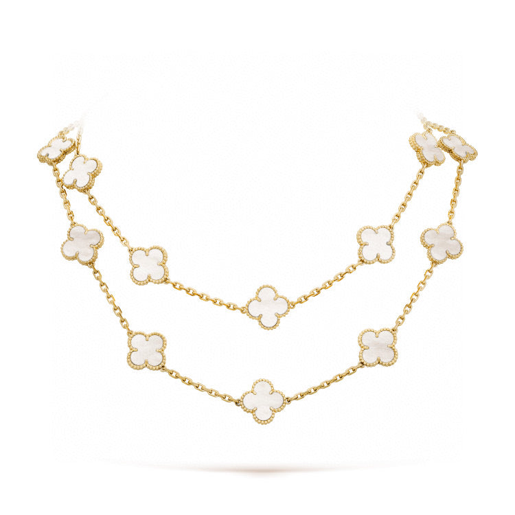 [Renovia Jewelry]CLOVER 20 MOTIFS WHITE MOP NECKLACE