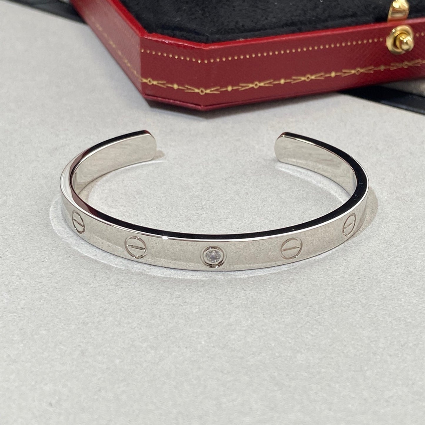 [Renovia Jewelry]LOVE BRACELET 6.1MM 1 DIAMOND OPEN CUFF