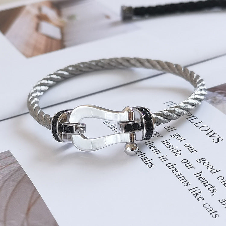 [Renovia Jewelry]FORCE LARGE HORSESHOE BLACK DIAMOND BRACELET SILVER