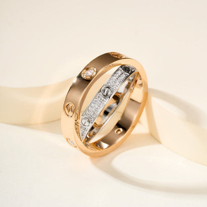 [Renovia Jewelry]LOVE PINK GOLD SILVER DIAMOND DOUBLE RING
