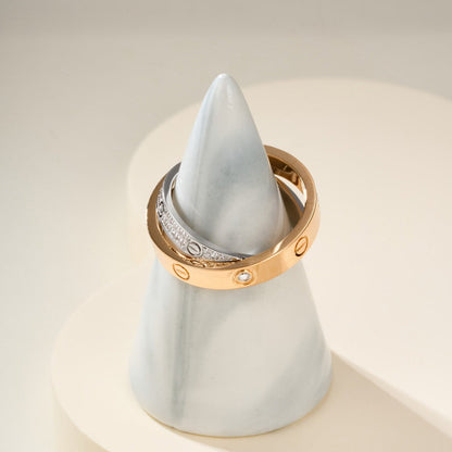 [Renovia Jewelry]LOVE PINK GOLD SILVER DIAMOND DOUBLE RING