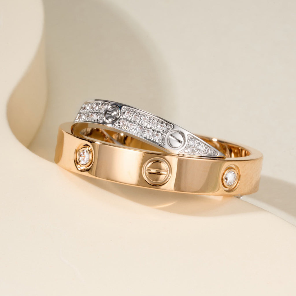 [Renovia Jewelry]LOVE PINK GOLD SILVER DIAMOND DOUBLE RING