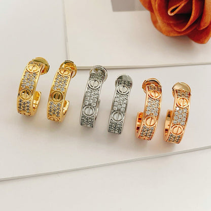 [Renovia Jewelry]LOVE 5.5MM DIAMOND PAVED EARRINGS