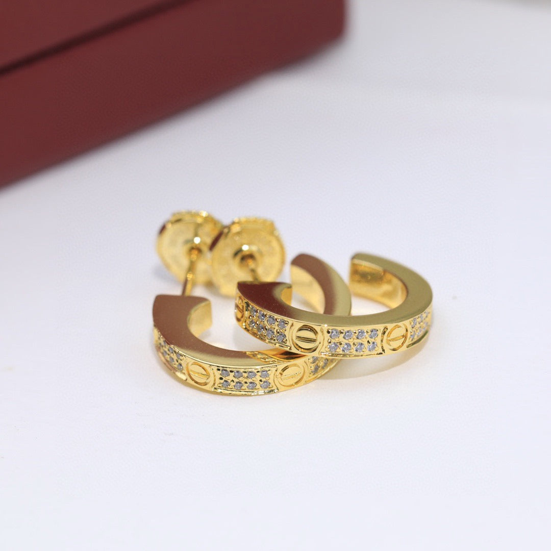 [Renovia Jewelry]LOVE 5.5MM DIAMOND PAVED EARRINGS