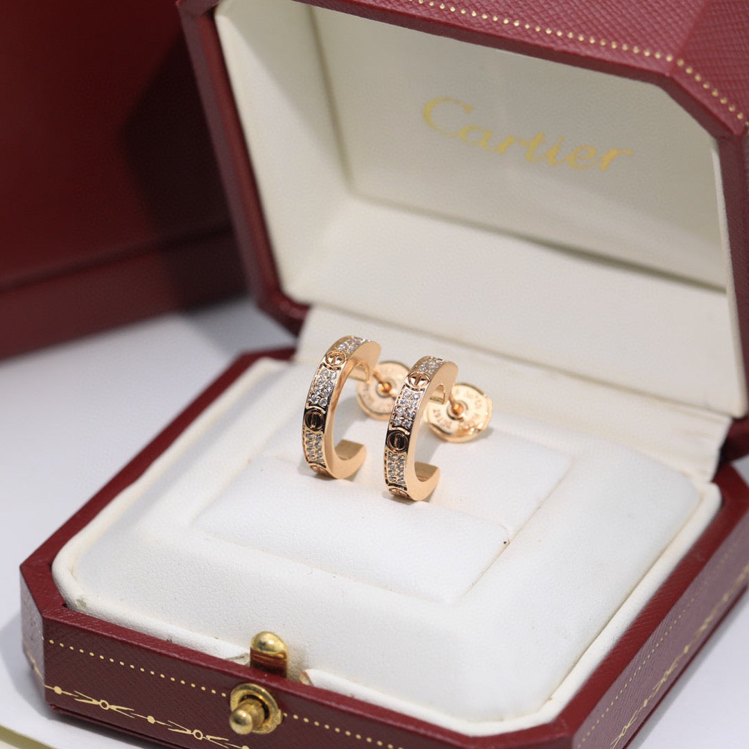 [Renovia Jewelry]LOVE 5.5MM DIAMOND PAVED EARRINGS