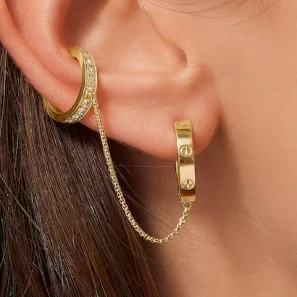 [Renovia Jewelry]LOVE 3.0MM HALF DIAMOND EARRINGS