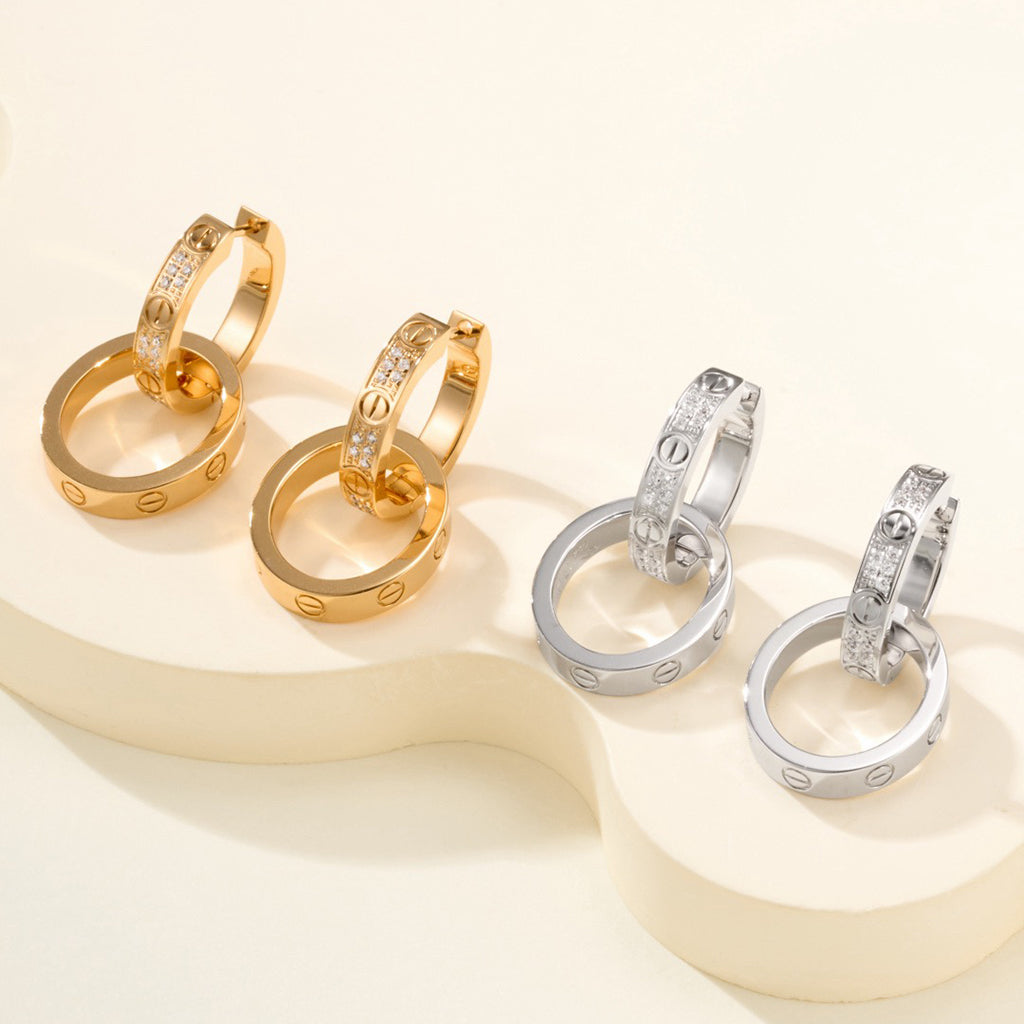 [Renovia Jewelry]LOVE 3.3MM DANGLE HALF DIAMOND EARRINGS