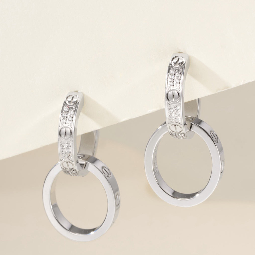[Renovia Jewelry]LOVE 3.3MM DANGLE HALF DIAMOND EARRINGS