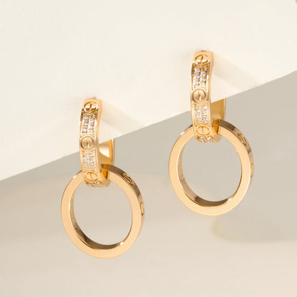 [Renovia Jewelry]LOVE 3.3MM DANGLE HALF DIAMOND EARRINGS