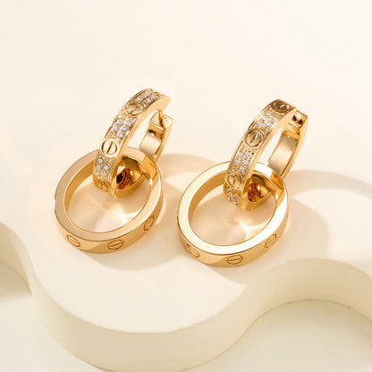 [Renovia Jewelry]LOVE 3.3MM DANGLE HALF DIAMOND EARRINGS