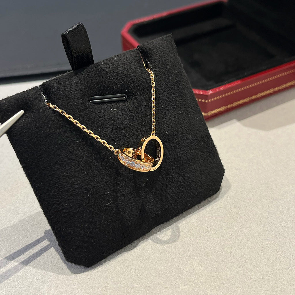 [Renovia Jewelry]LOVE DOUBLE RING HALF DIAMOND NECKLACE