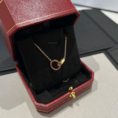 [Renovia Jewelry]LOVE DOUBLE RING HALF DIAMOND NECKLACE
