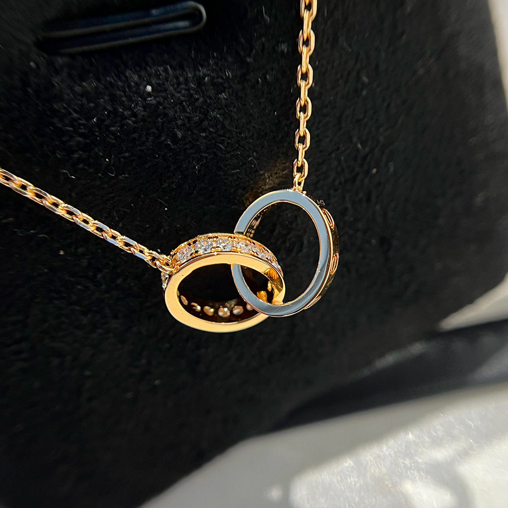 [Renovia Jewelry]LOVE DOUBLE RING HALF DIAMOND NECKLACE