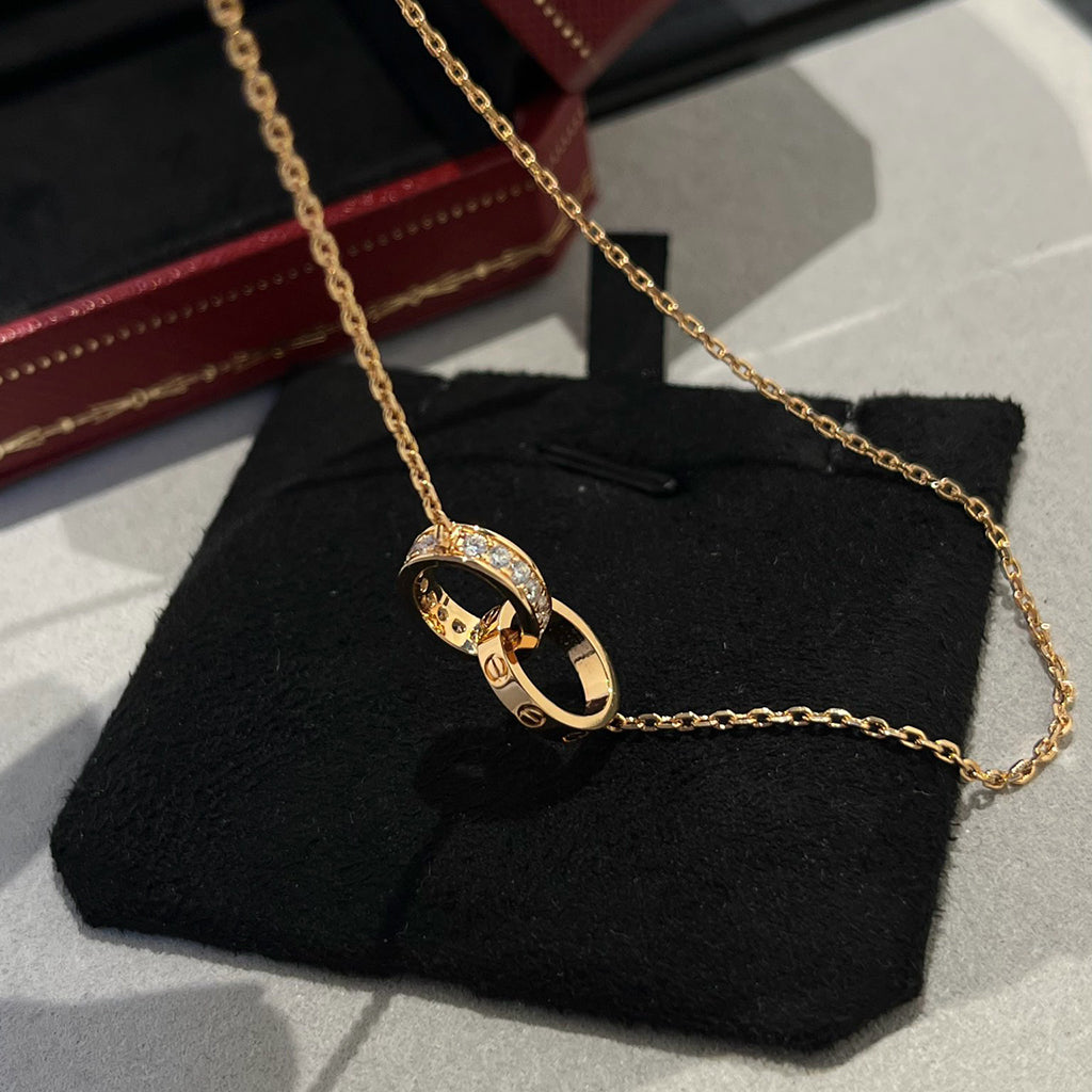 [Renovia Jewelry]LOVE DOUBLE RING HALF DIAMOND NECKLACE
