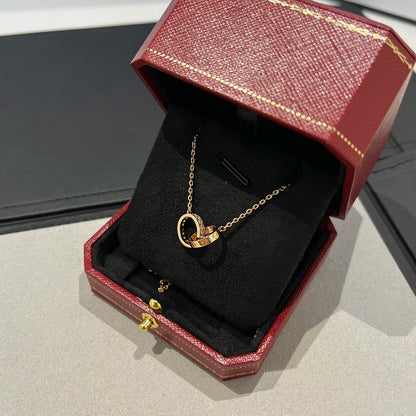 [Renovia Jewelry]LOVE DOUBLE RING HALF DIAMOND NECKLACE