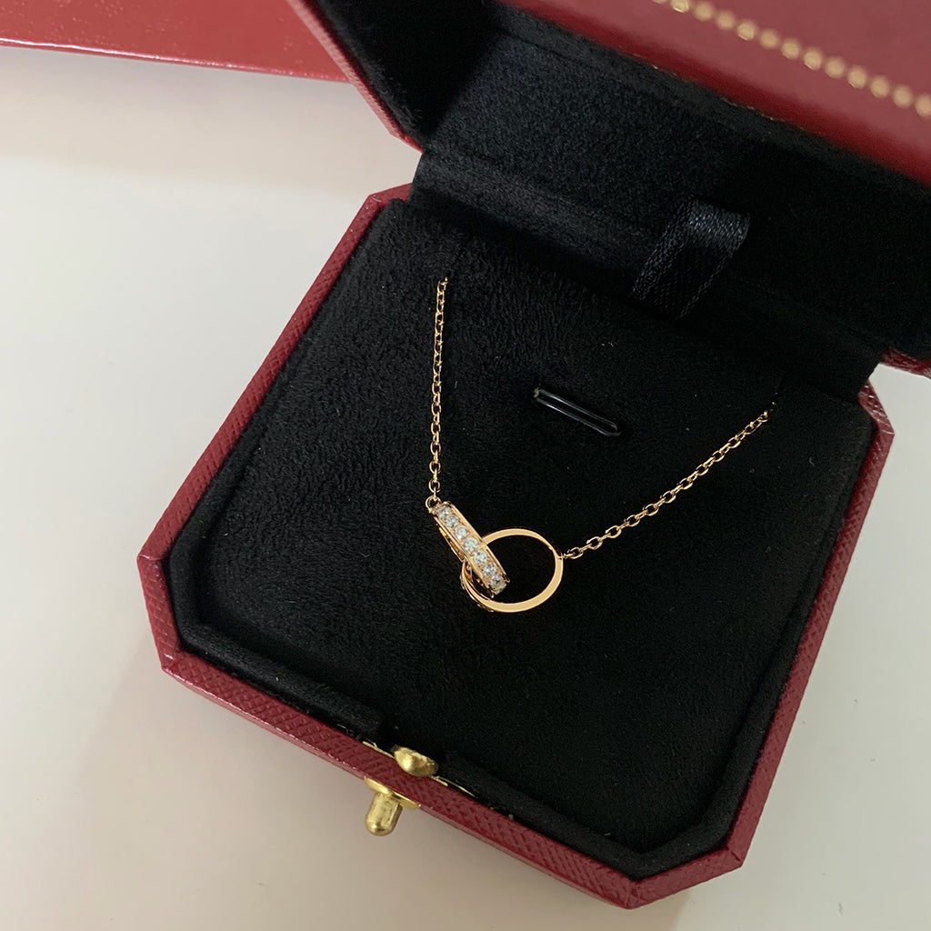 [Renovia Jewelry]LOVE DOUBLE RING HALF DIAMOND NECKLACE