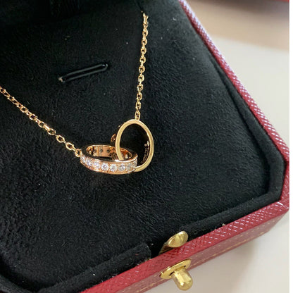 [Renovia Jewelry]LOVE DOUBLE RING HALF DIAMOND NECKLACE
