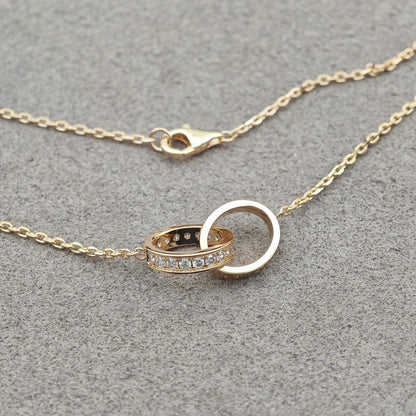 [Renovia Jewelry]LOVE DOUBLE RING HALF DIAMOND NECKLACE
