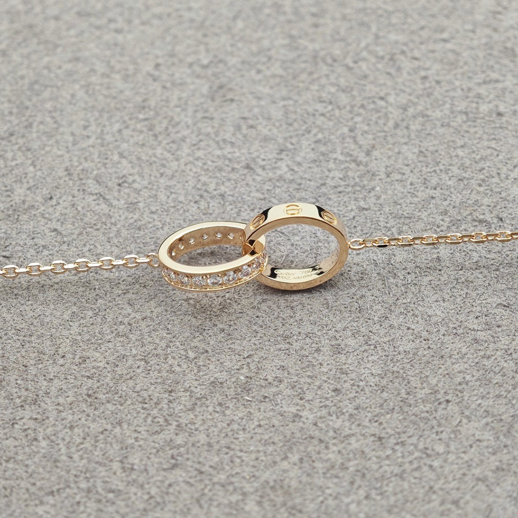 [Renovia Jewelry]LOVE DOUBLE RING HALF DIAMOND NECKLACE