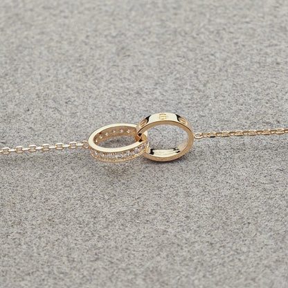 [Renovia Jewelry]LOVE DOUBLE RING HALF DIAMOND NECKLACE